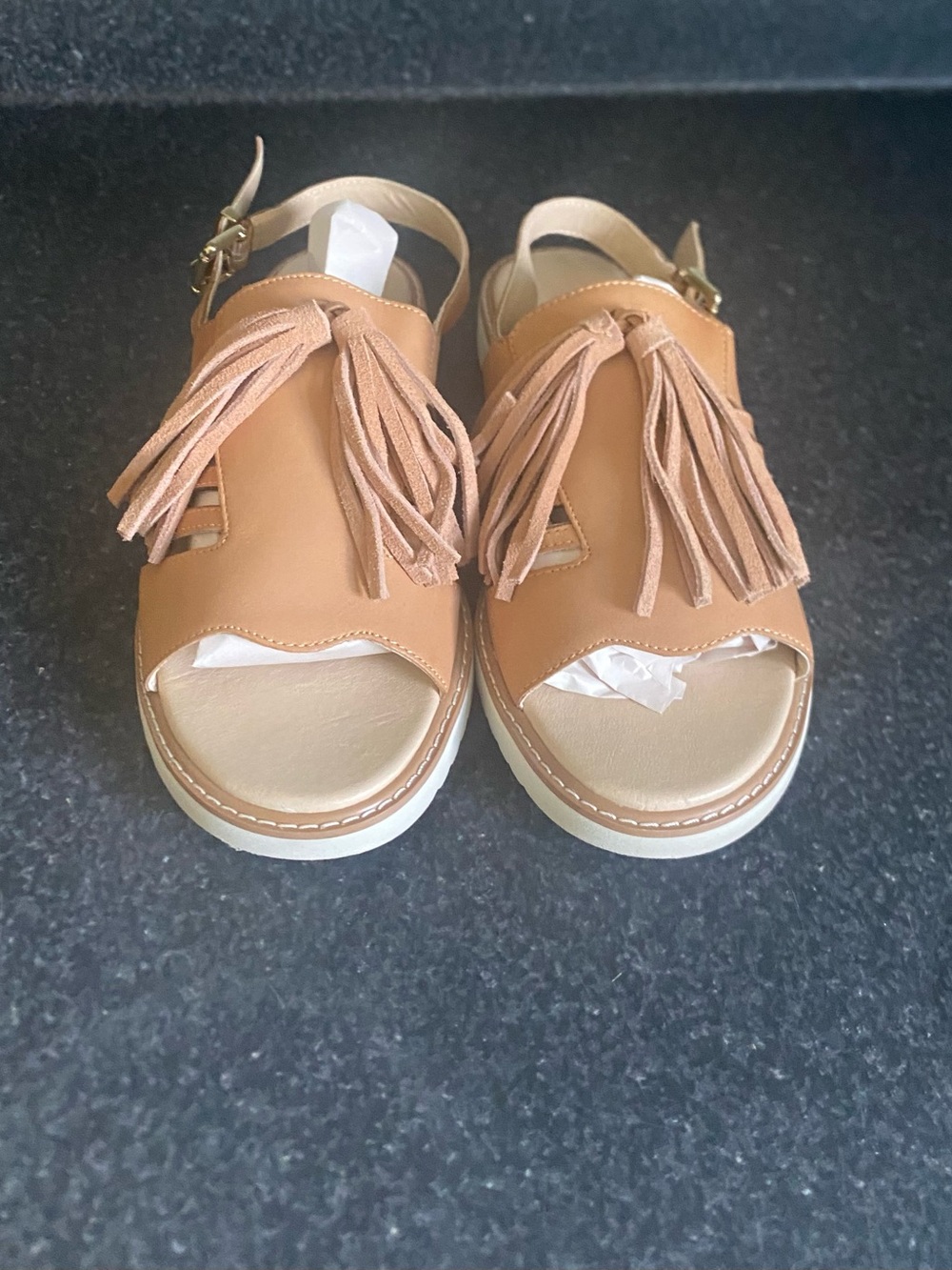 Tan Leather Fringe Slingback Sandals - Women - Liendo by Seychelles